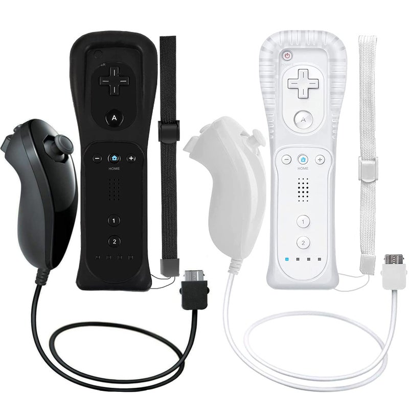 ZeroStory 2 Packs Wireless Controller and Nunchuck for Wii and Wii U Console, Gamepad with Silicone Case and Wrist Strap (Black and White) - Image 1